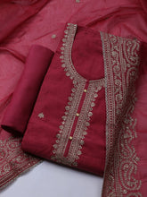 Neck Embroidered Chanderi Unstitched Suit With Dupatta